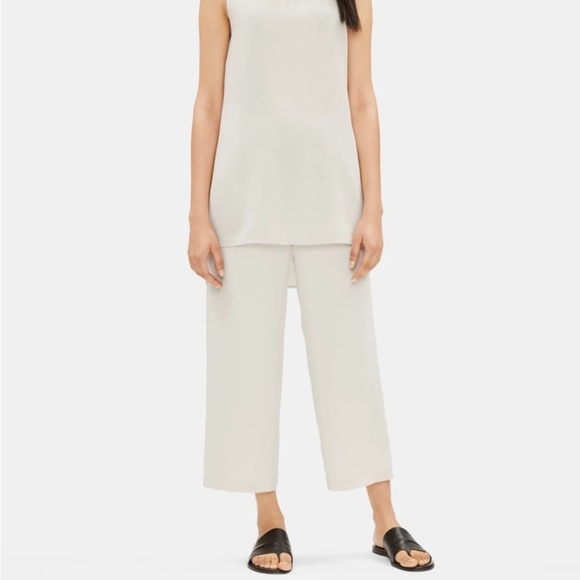 Eileen Fisher Silk Georgette Crepe Cropped Pant Size L - Picture 1 of 13